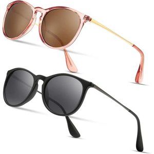 2 Pack Vintage Round Sunglasses for Women Men Classic Retro Designer Style